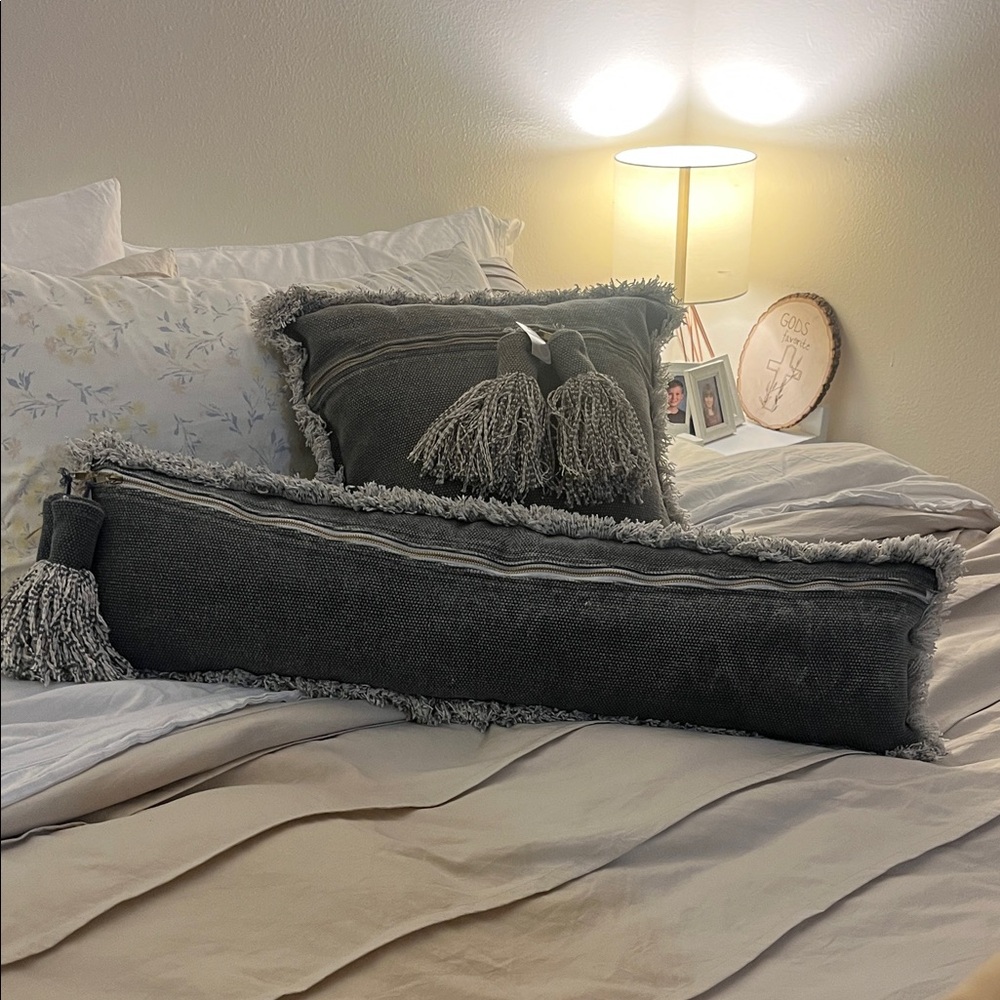 Mud Pie Charcoal and Cream Tassel Pillow Set. Let me know if you only want one 😊
